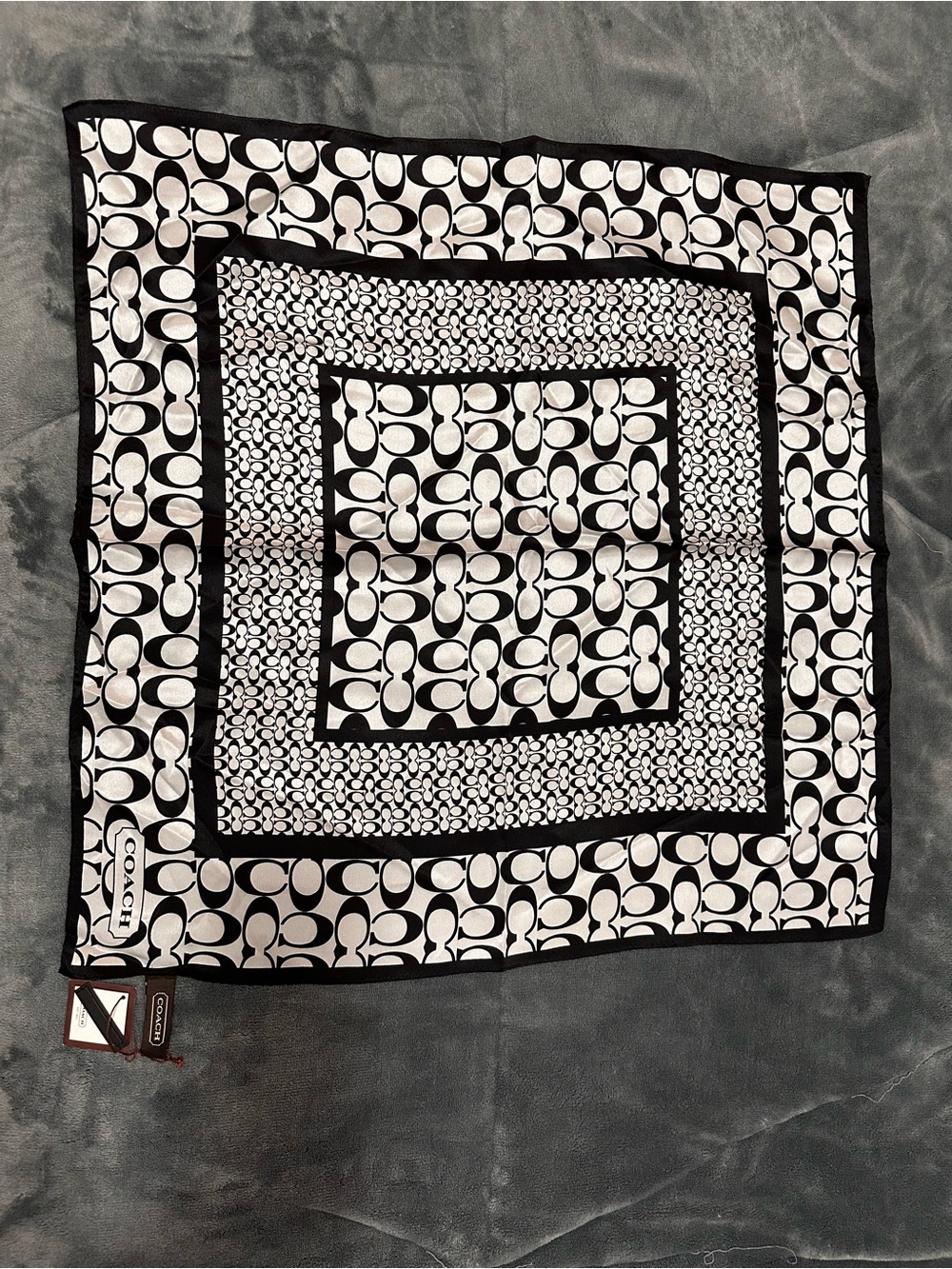 Coach Black and White Signature Logo Square Scarf